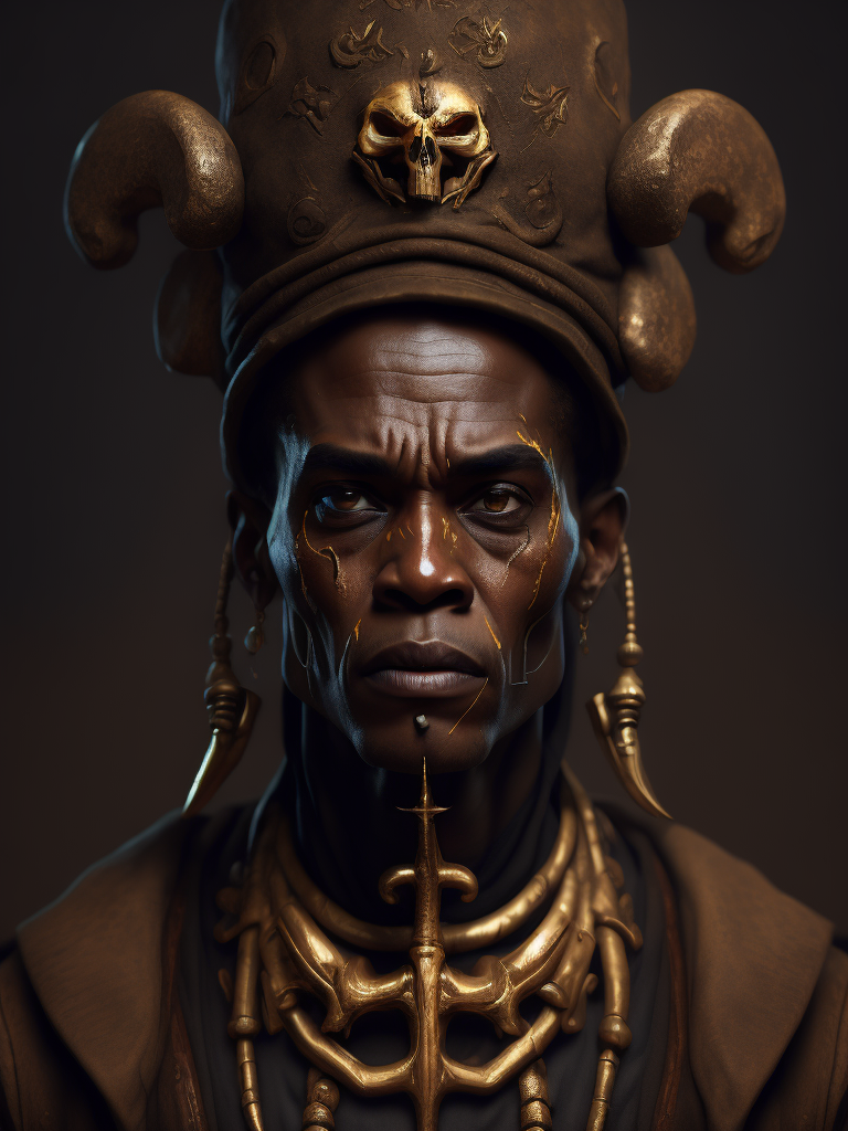 Voodoo priest, photorealistic, skull and bones, mysterious, african american, high definition, photography, cinematic, detailed character portrait, detailed and intricate environment, detailed and intricate environment.