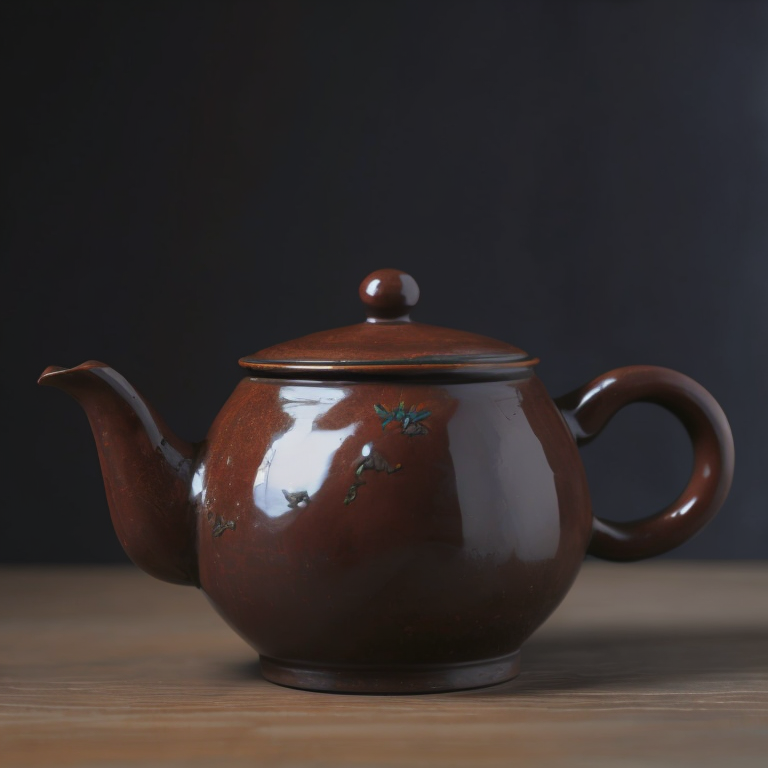 ancient small clay and glazed Chinese teapot, deep atmosphere, realistic photo