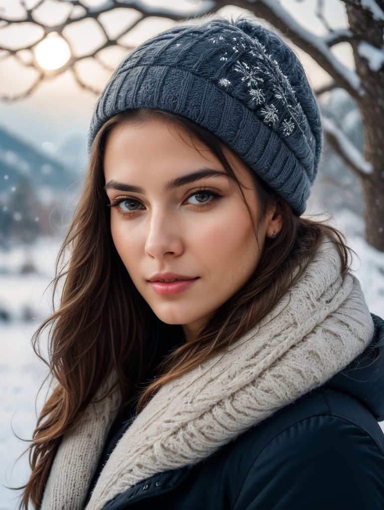 Winter woman in the snow. Beautiful girl in the winter in nature. High quality photo