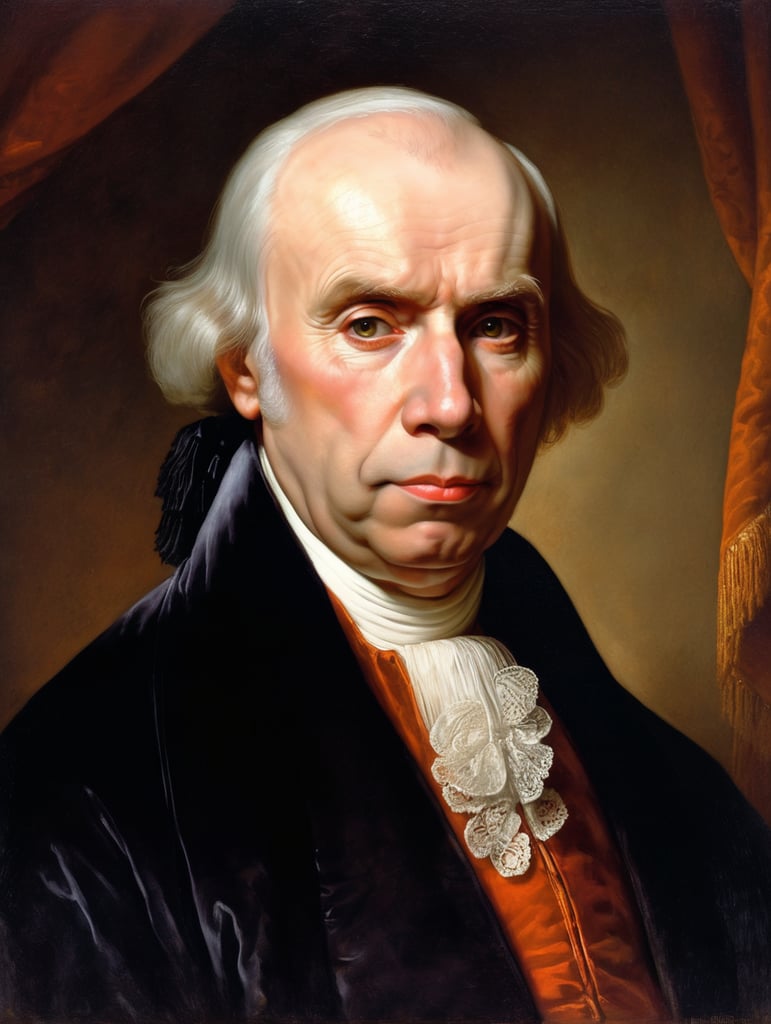 Portrait of James Madison by Rembrandt Harmenszoon van Rijn, sad face, America, so sorry