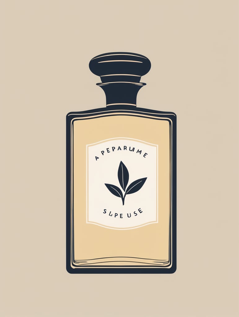A Perfume bottle shop logo, clean background, simple illustration, inspired by the designs of Paul Rand