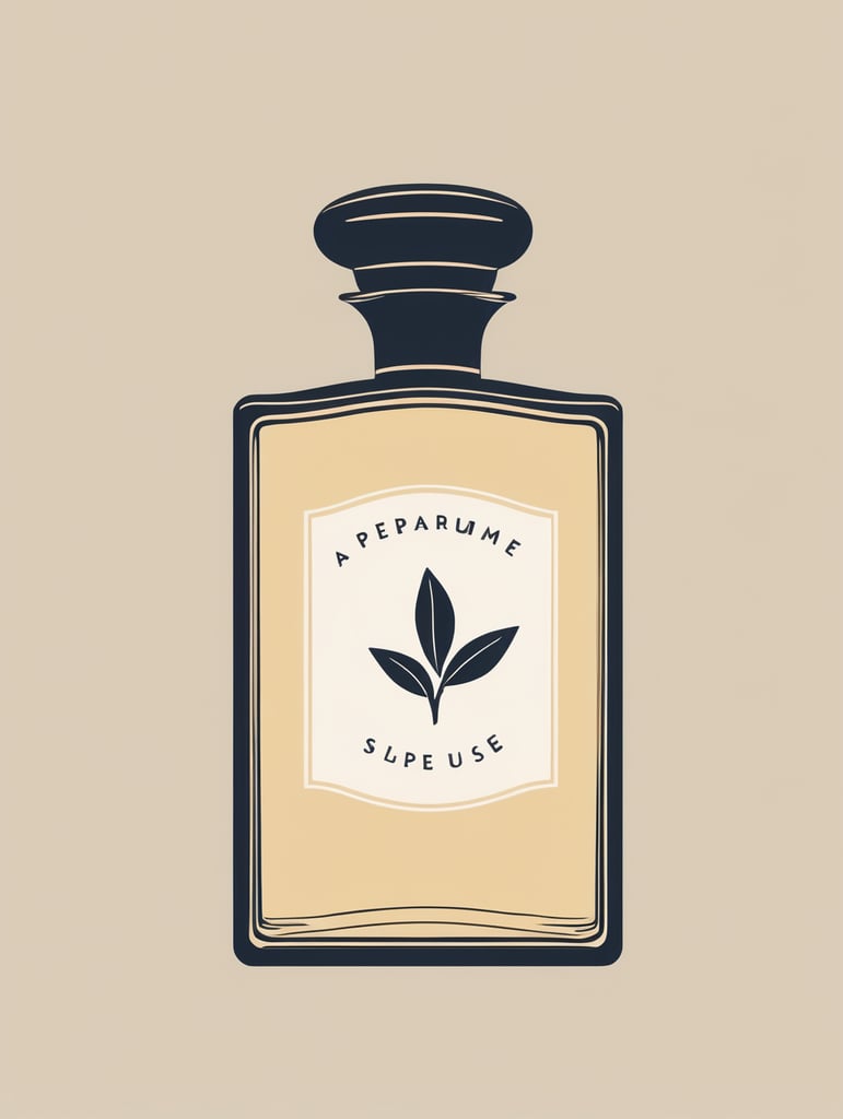 A Perfume bottle shop logo, clean background, simple illustration, inspired by the designs of Paul Rand