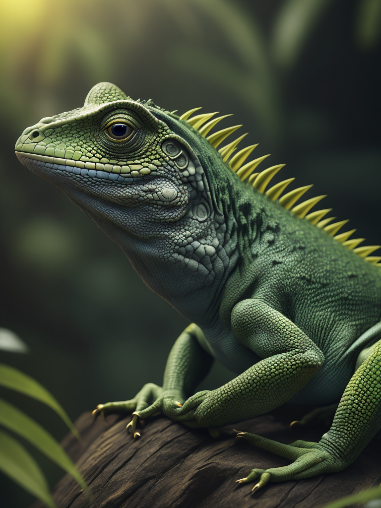 green lizard in tropical jungle