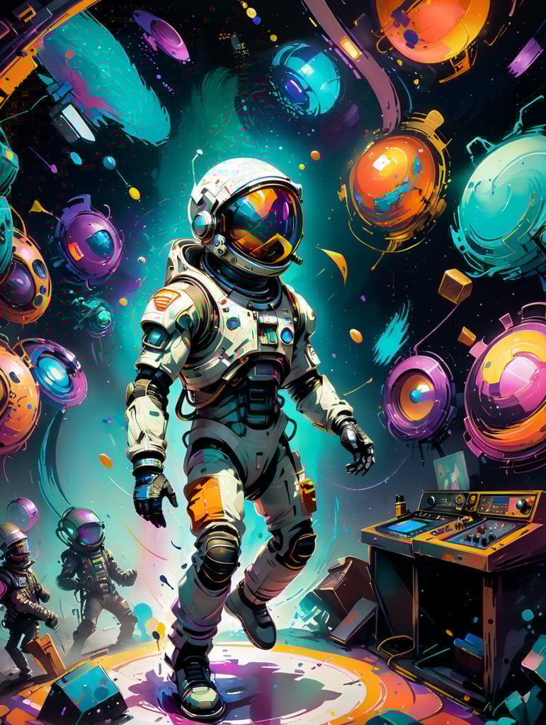 мультяшный 3д космонавт танцует в клубе среди разных инопланетян диско восьмидесятых