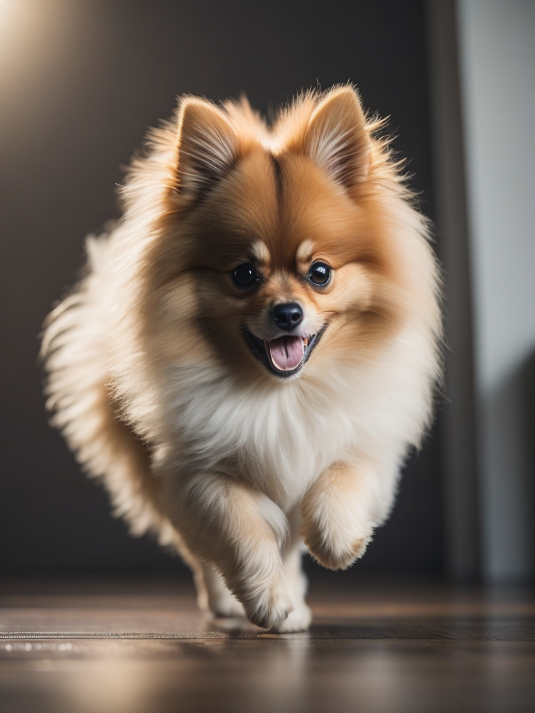 Pomeranian running around the house.