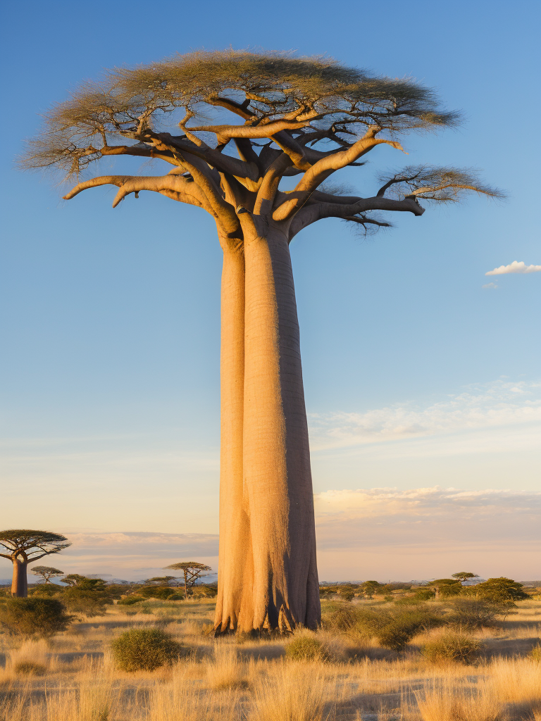 Baobab tree, savanna, sunset, high detail