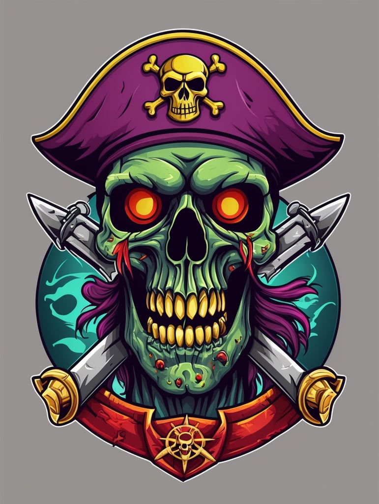 Zombie skull captain pirate mascot logo, e-gaming, bright colors, Gaming Logo, vector image