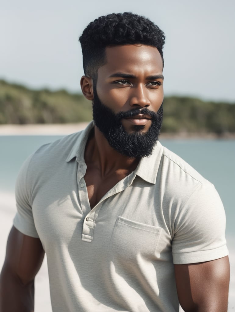 beautiful black island man with a beard