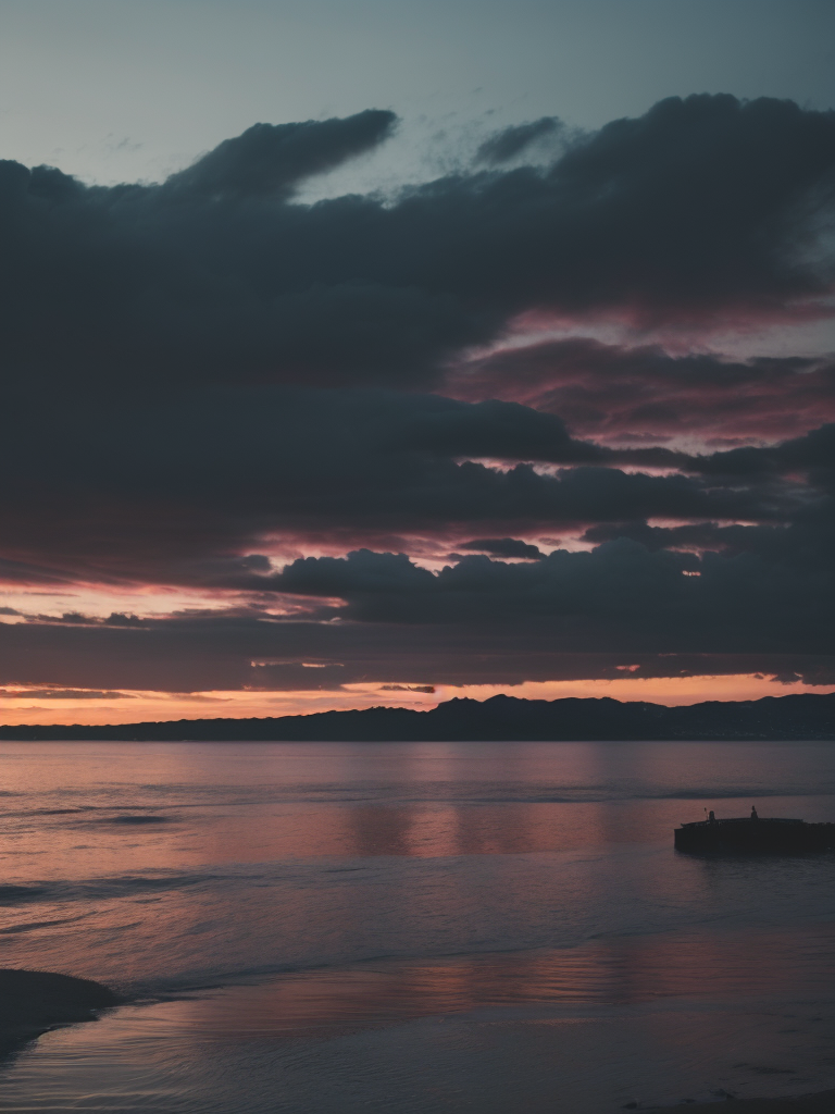 Blurry landscape of the pink sea at dawn