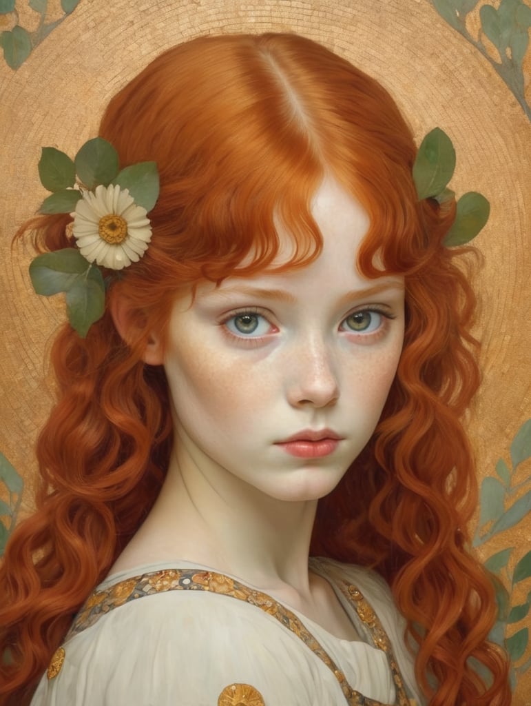 Gustav Klimt style red headed girl