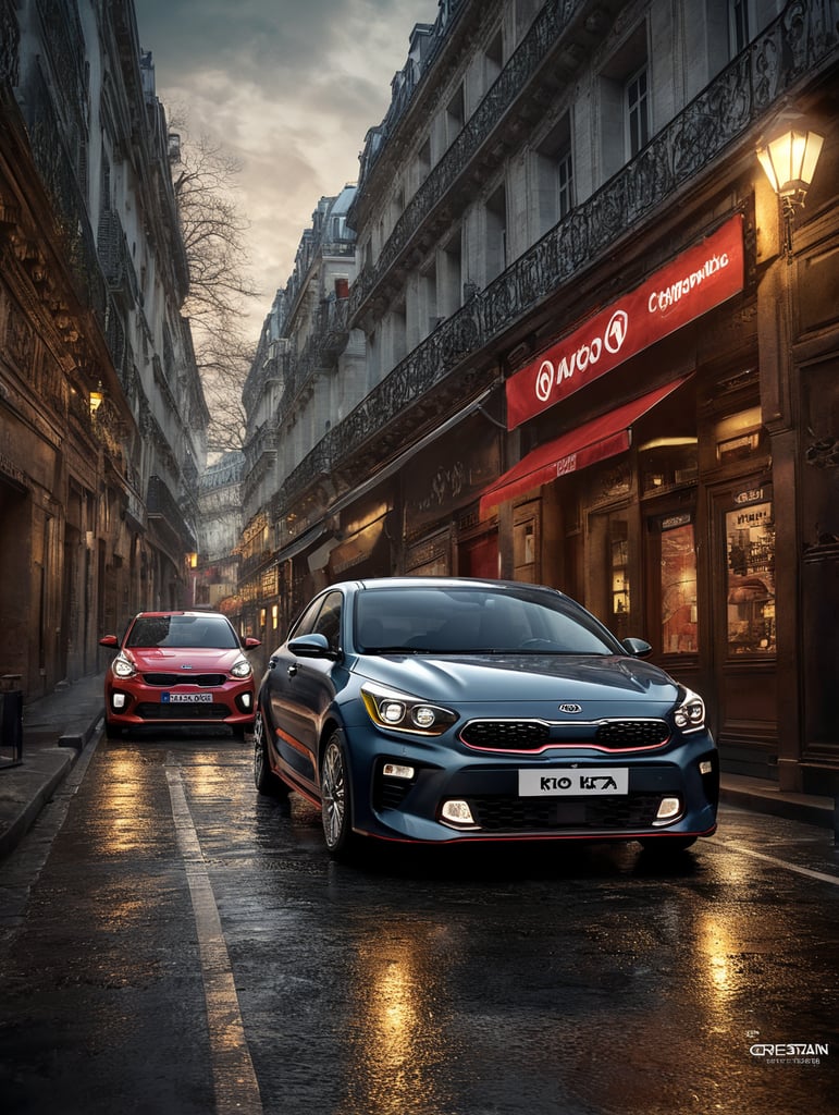 sports kia rio on the roads of Paris