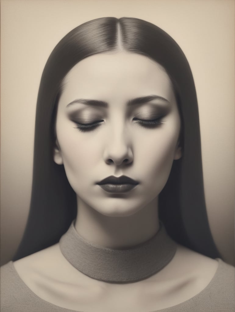 portrait of a girl with closed eyes in Man Ray style