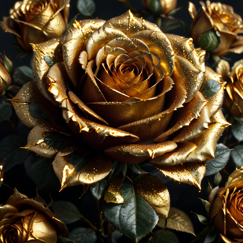 Golden glitter roses centered in image with white background