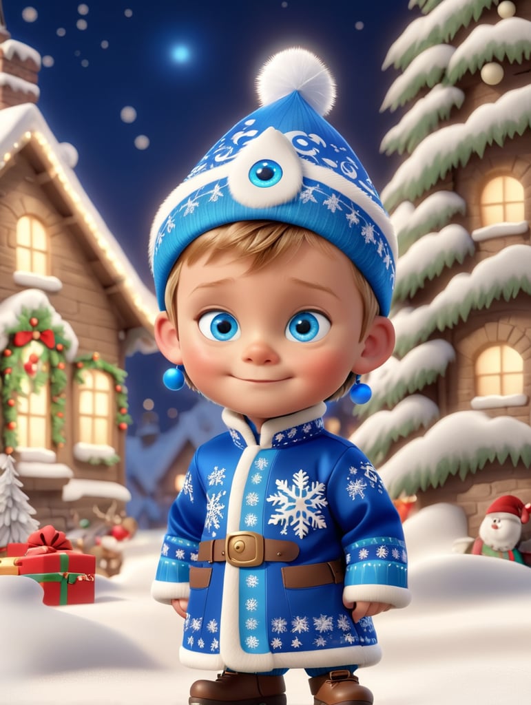 Um menino de 5 anos extremamente bonito com os olhos azuis e o cabelo castanho claro com roupa natalícia