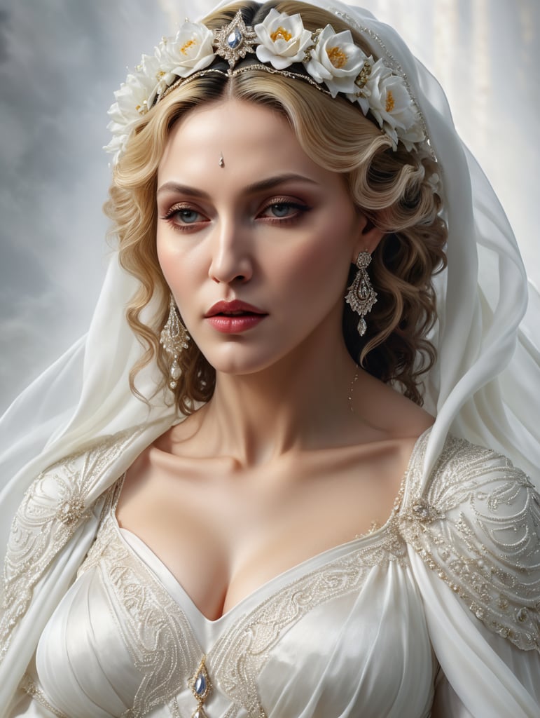 Madonna in white drees