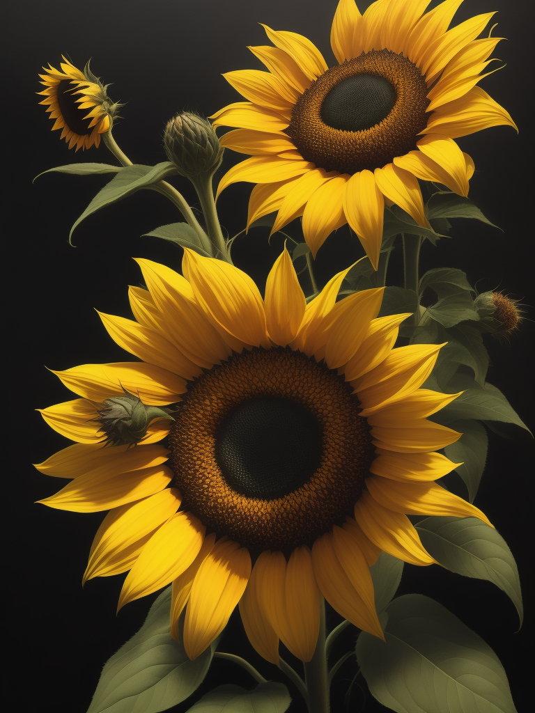 Sunflowers, moody, oil painting, by Willem van Aelst