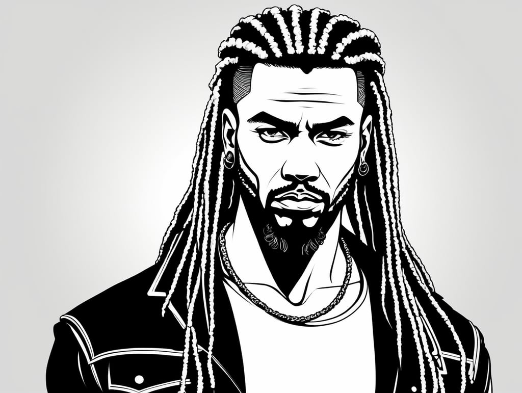 Very arrogant Gangster with dreadlocks, in the style of basic simple line art vector comic art on white background