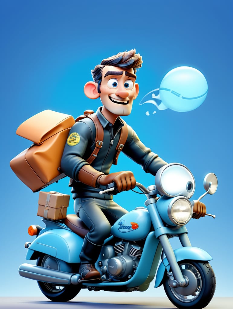 man on motorcycle making courier delivery with light blue background
