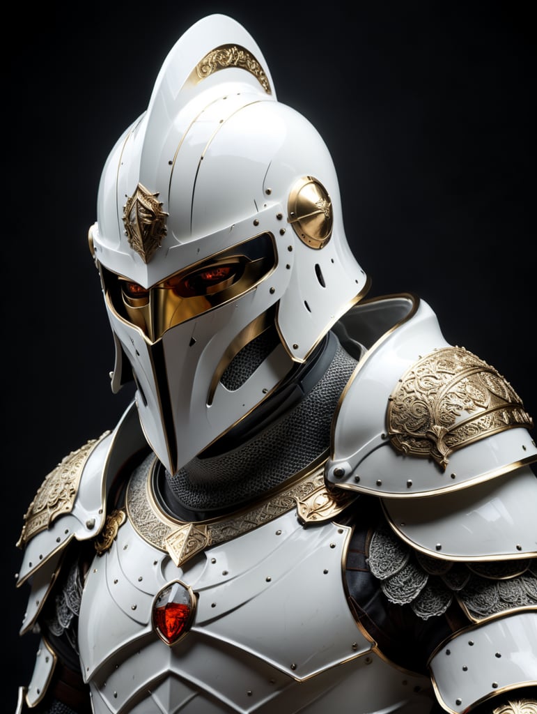Knight in white garment and long cone shaped helmet