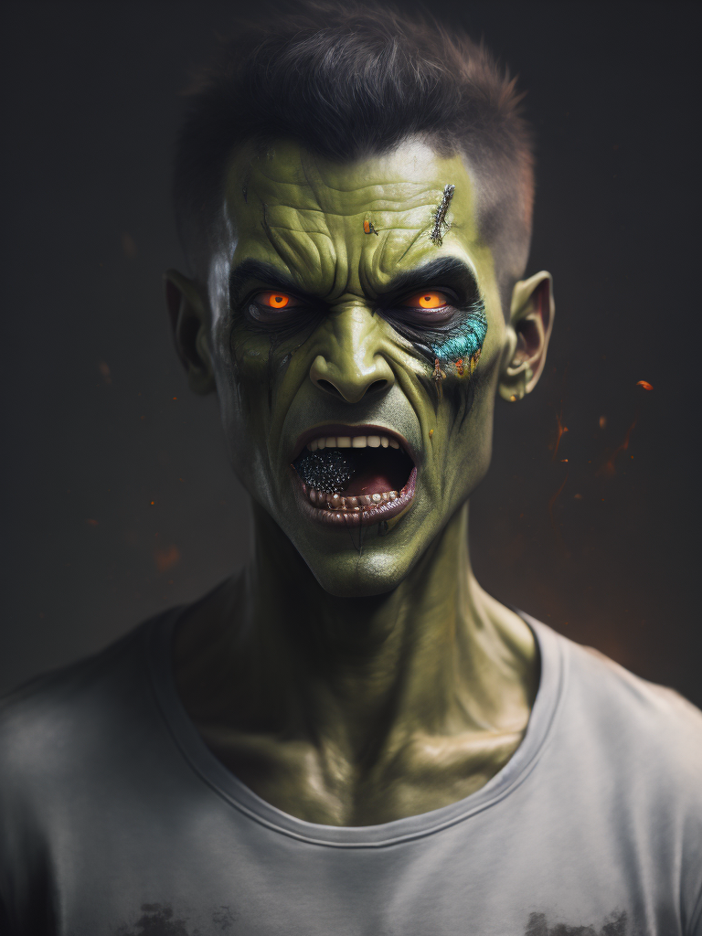 zombie, half mosquito, half vampire, head covered with goo, the fly, monster, transform