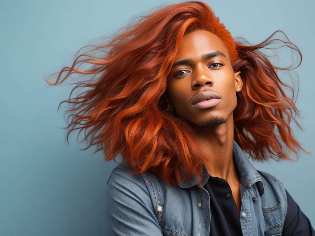black man with ginger hair, professional photo, sharp on details
