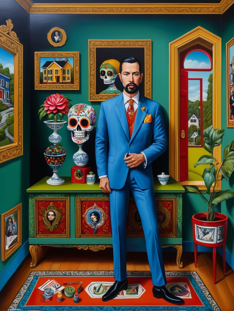 The man who took a debt for a house to death, mortgage, style of Catherine Nolin, Painting, Acrylic, Oil, Portrait, Interior, USA