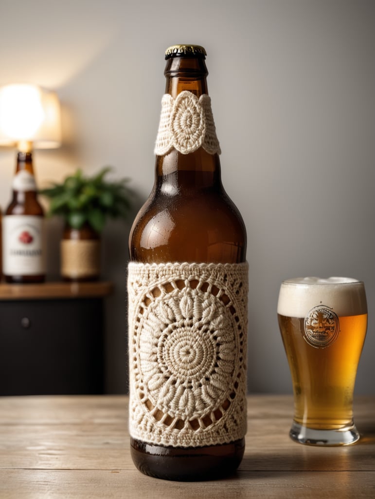 crochet beer bottle white colours, mockup, mock up