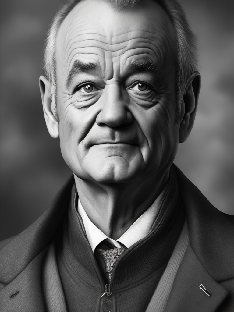 black and white, rough sketch of bill murray