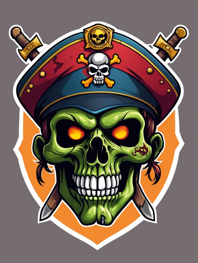 Aggressive Zombie skull captain pirate mascot logo, e-gaming, bright colors, Gaming Logo, vector image