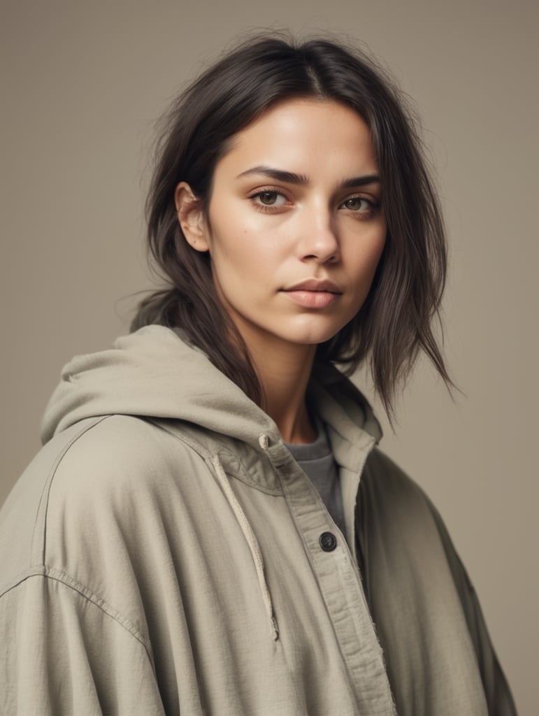 Shrinking woman, wearing baggy clothes