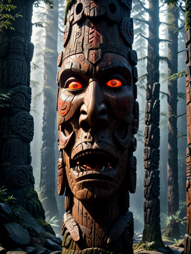 carved wooden totem, redskin, first nation, pole