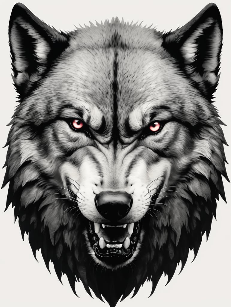 angry Wolf head in black and white