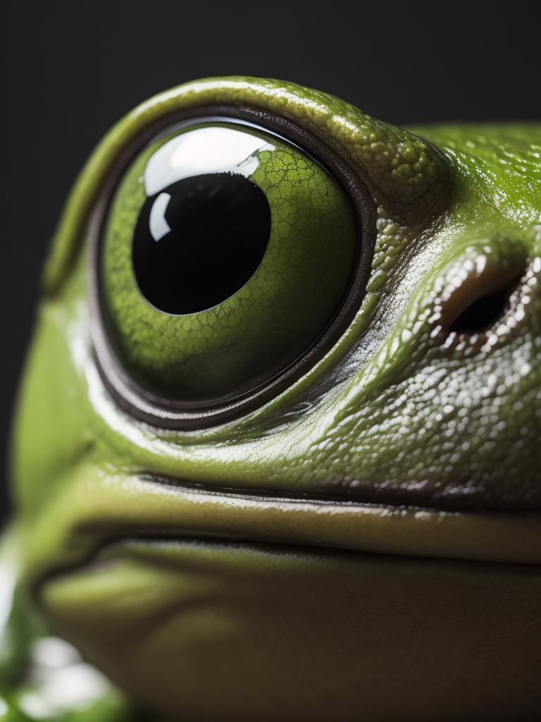A close-up of a green frog's eye. macro