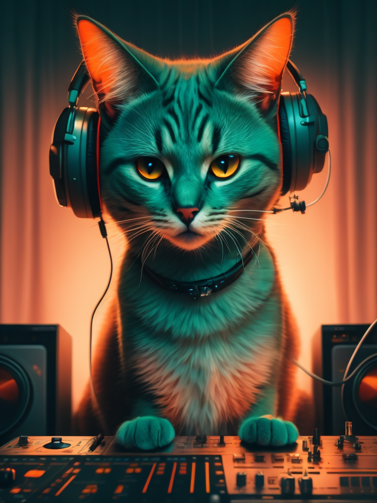 Cat As a DJ wearing headphones