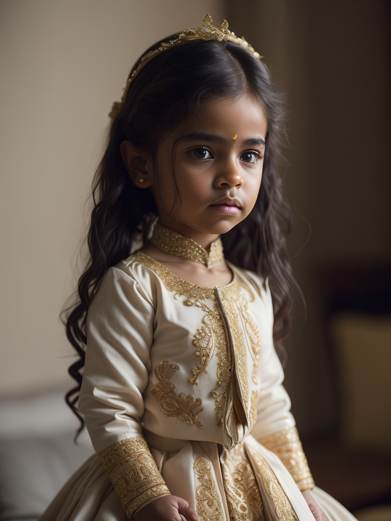 (((cute, sad little girl aged 25))) of India dressed in a (((typical wedding dress of India, color))) (photorealistic: 1.4, lifelike), highly detailed CG unified 8K backgrounds, 1 child, looking at viewer, (HQ skin:1.4), 8k uhd, dslr, soft lighting, high quality, film grain, fujifilm XT3, ((simple neutral background)).