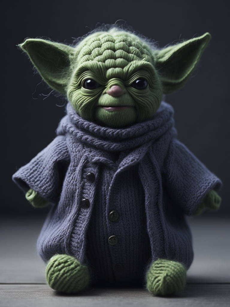 Master Yoda as a knitted toy