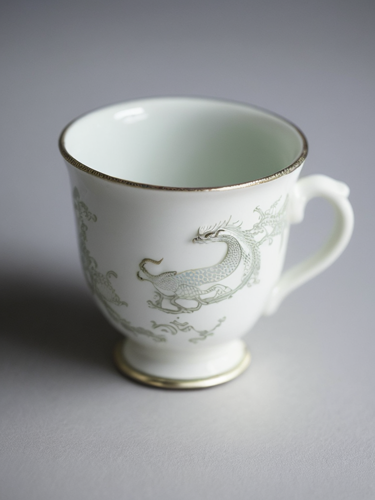 Porcelain cup with handle, chinese style, dragon, ornament, pattern