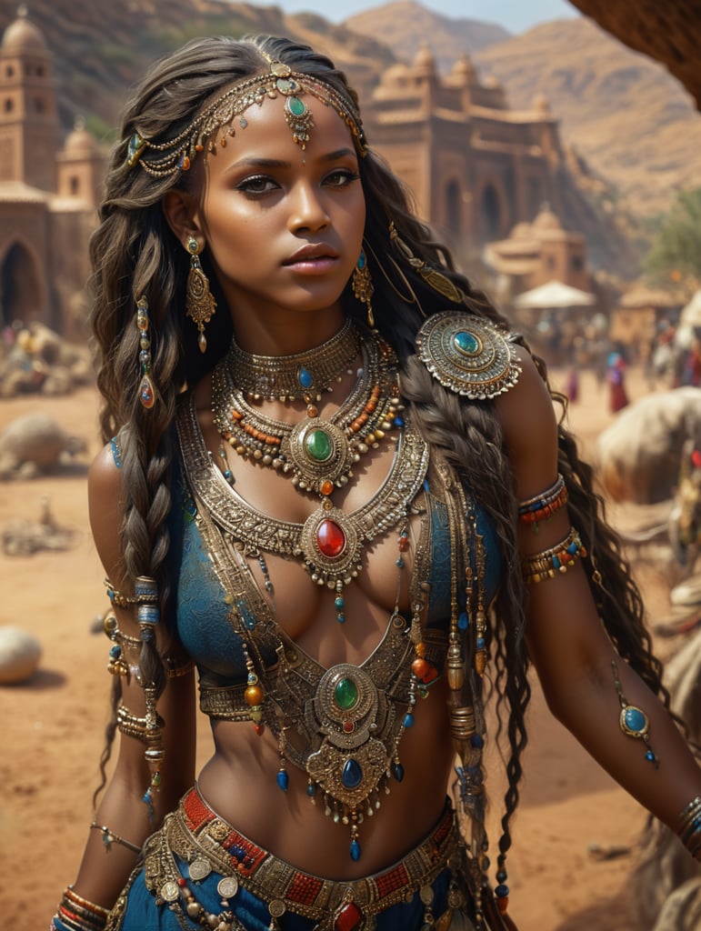 stunning African American Morocco girl with jewelry long hair