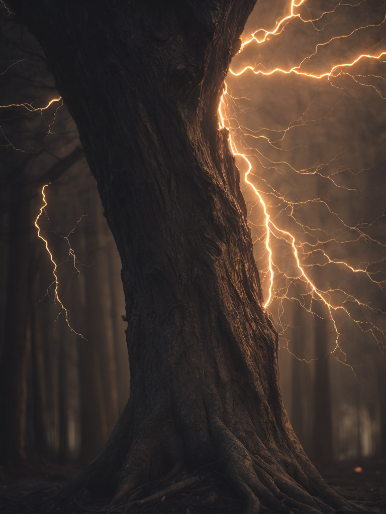 lightning strikes a tree, the tree catches fire