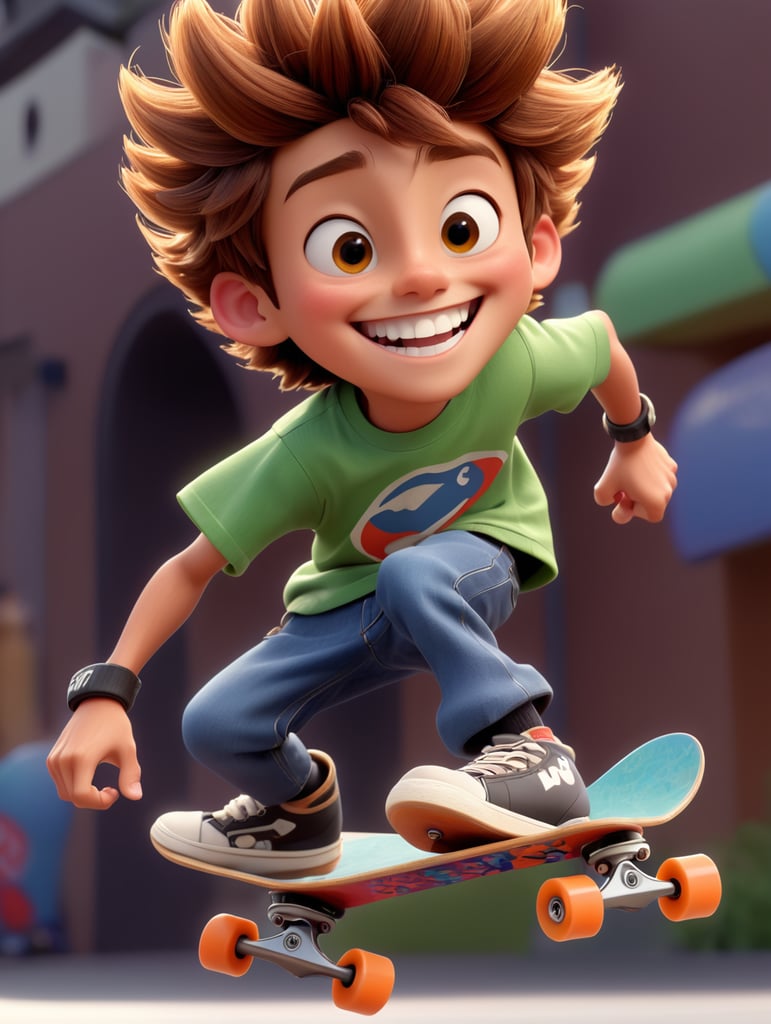 Anime skateboarder character Rolling and laughing