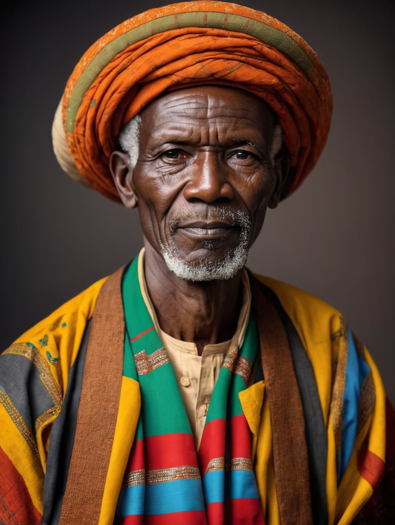 Portrait of Malian wearing traditional clothes, an elderly man, a farmer