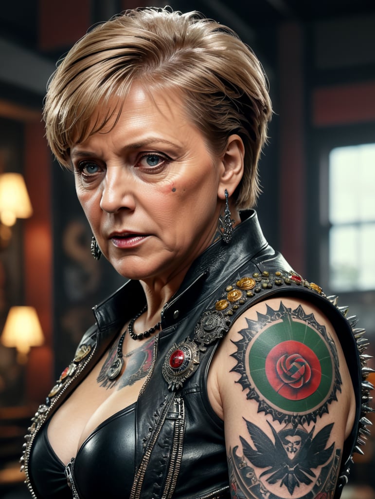 Angela Merkel as a punk rocker, tattoos