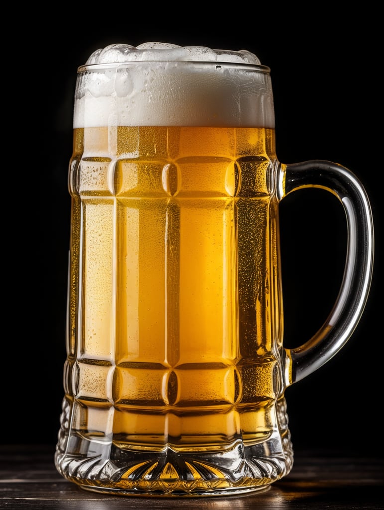 glass beer mug, isolated, black background, professional photo