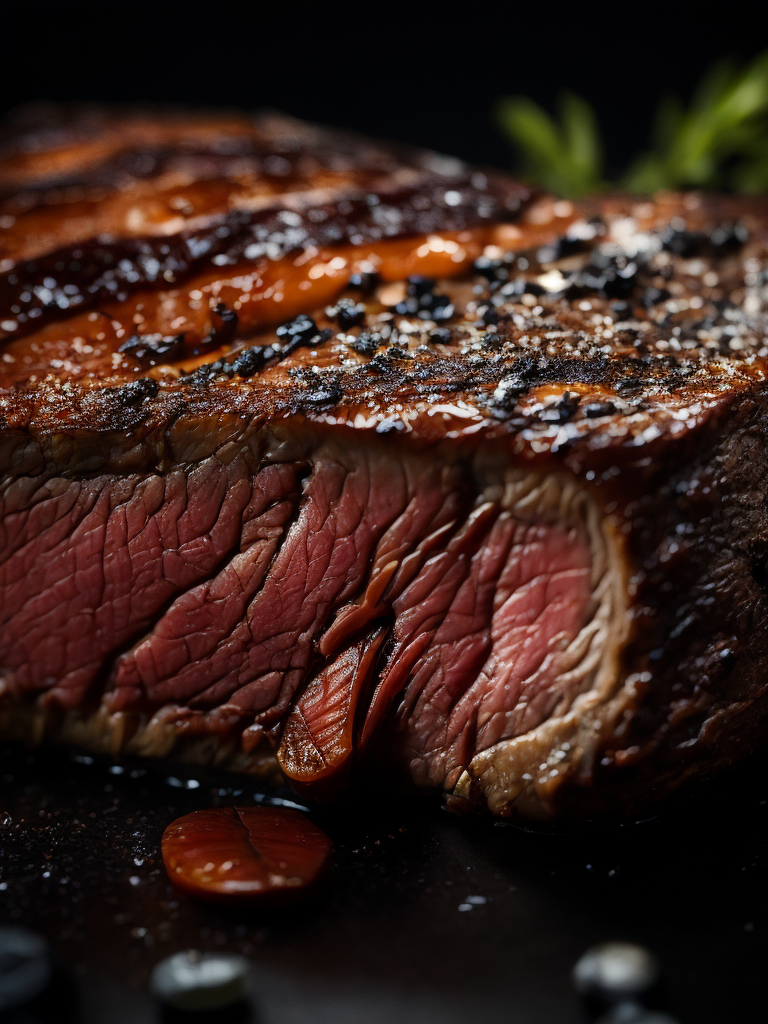 macro photography of a steak