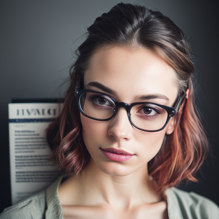 a portrait of a women wearing reading glasses