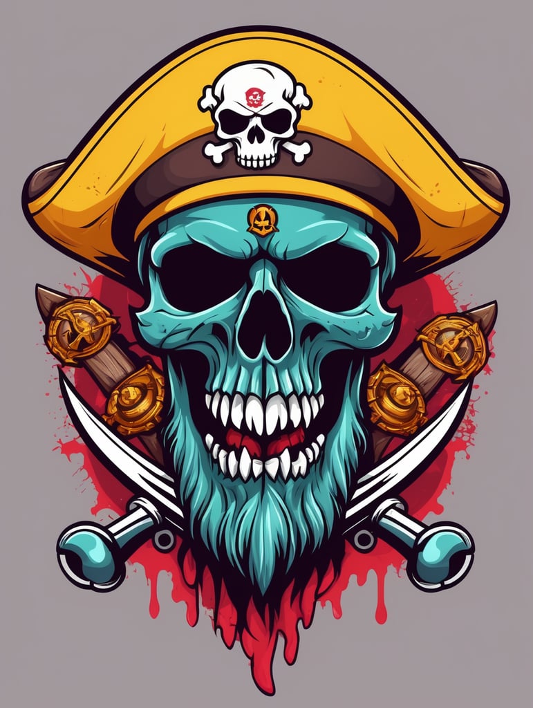 Zombie skull captain pirate mascot logo, e-gaming, bright colors, Gaming Logo, vector image