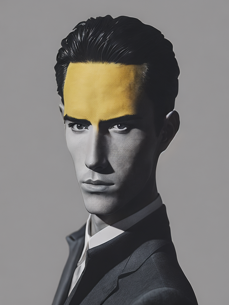 an illustration of a man, animation, halftone print, made of felt, abstract surrealism, surreal, neo-expressionism, hyper-detailed