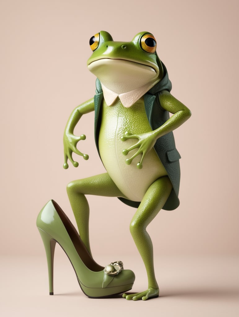 frog wearing in shoes on heels