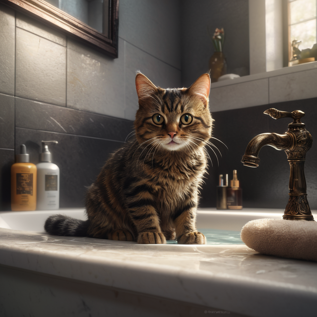 cute cat in bathroom, realistic