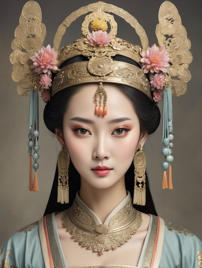 ancient ancient chinese princess with beautiful headgear